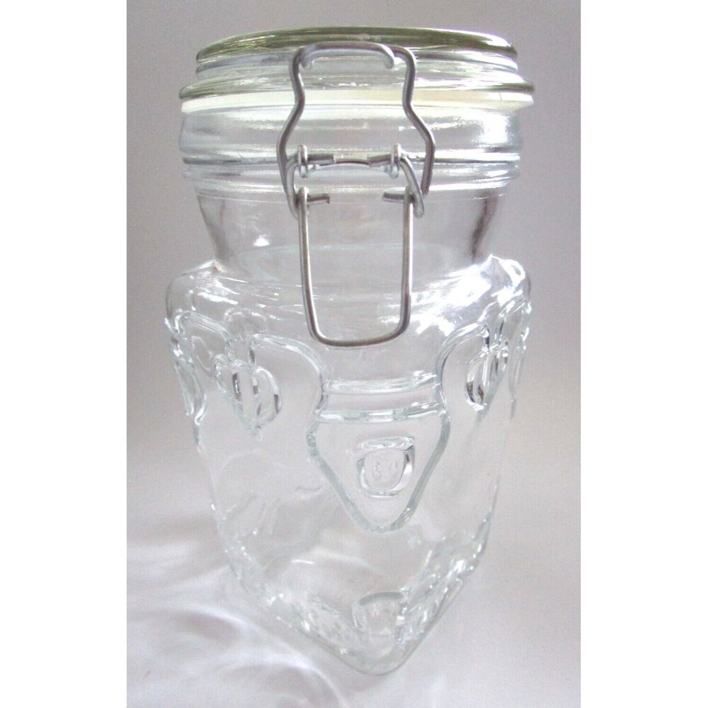 Vintage Retro Clear Canister Pressed Glass - Metal Wire Bail - Mason Jar Hearts